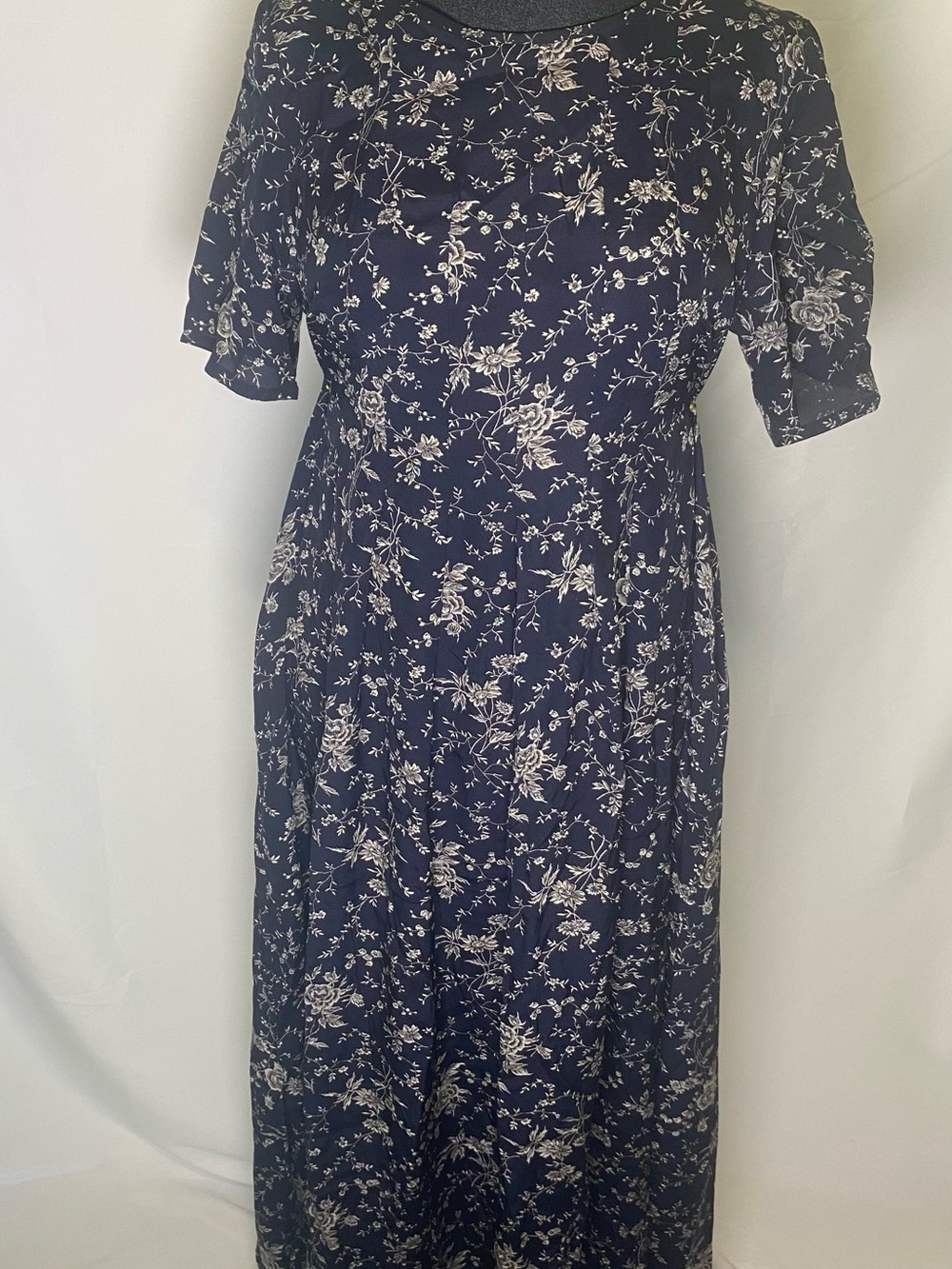 Laura Ashley Navy Floral Maxi Dress with White Botanical Print